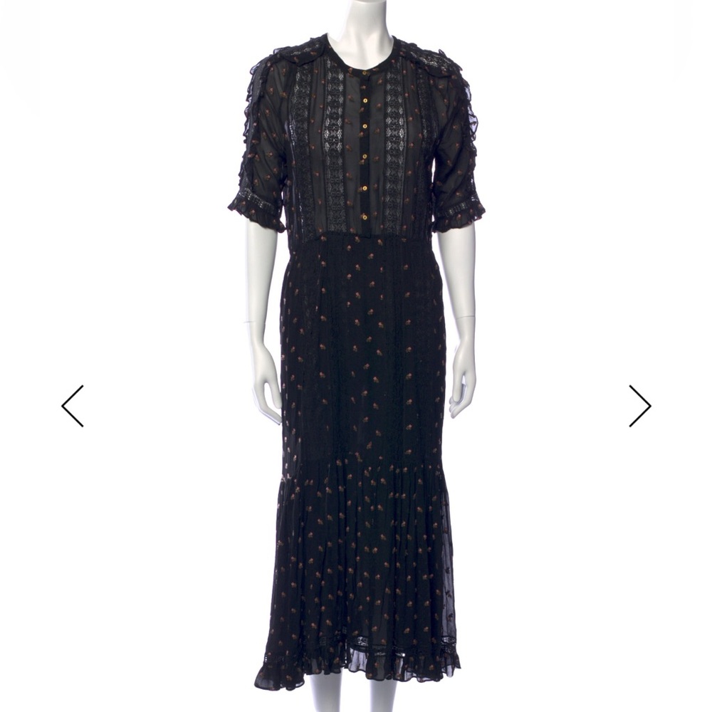 Ulla Johnson Black Maxi Dress with Lace And Small Embroidered Floral Motif